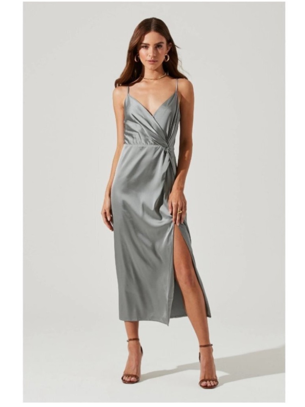 ASTR Midi Twist-Front Dress in Sage